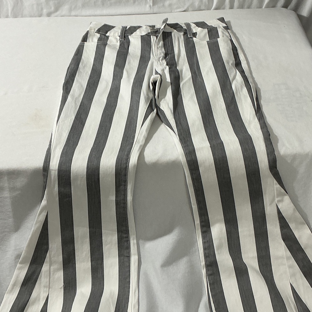 Striped Boot Cut Pants - White & Black